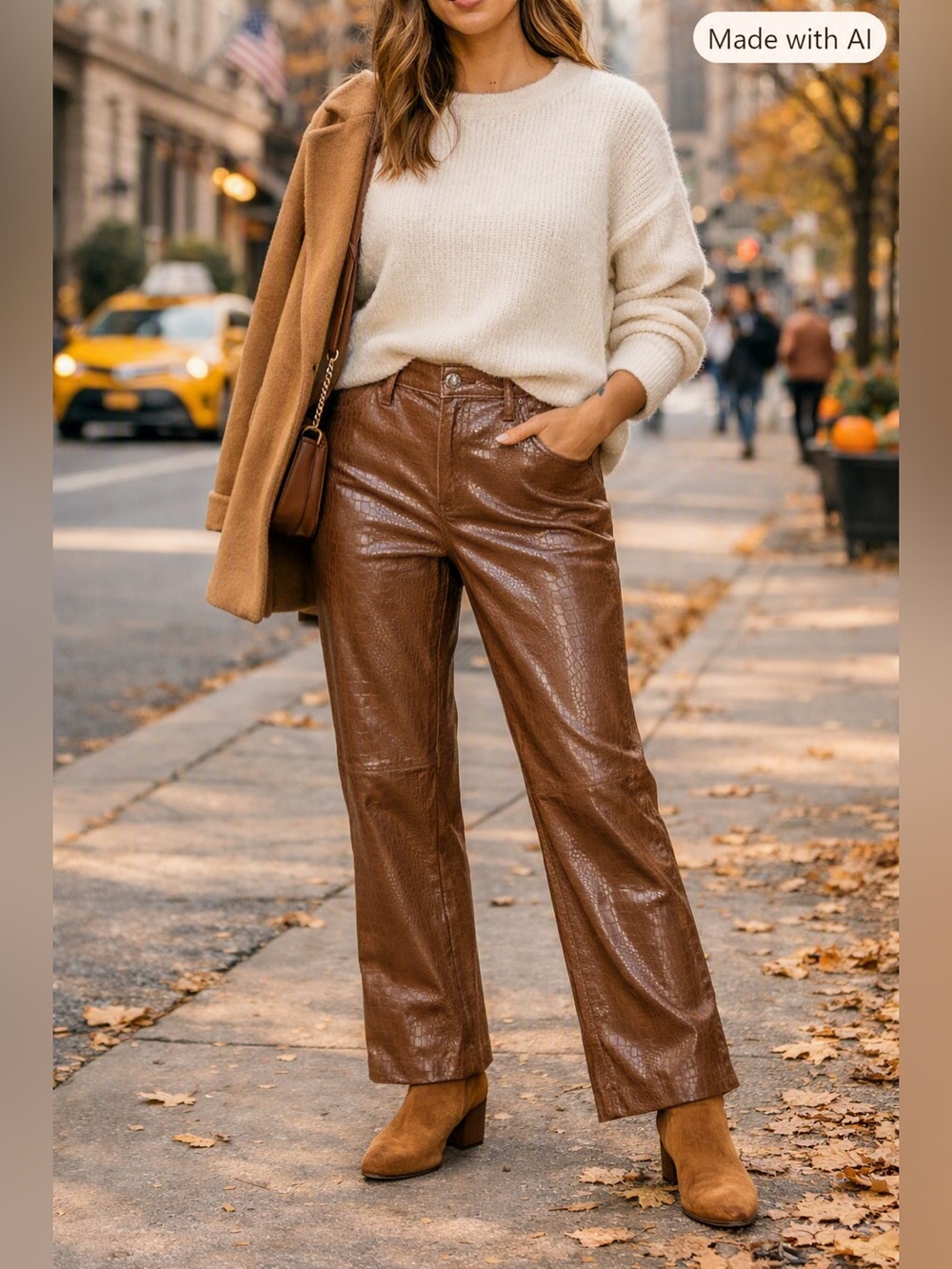I.N.C Brown Faux-Leather Boot-cut Pants